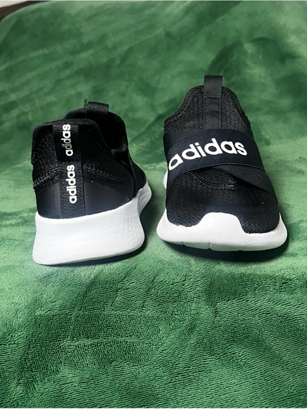 adidas Black and White Slip-On Athletic Sneakers - Picture 2 of 7